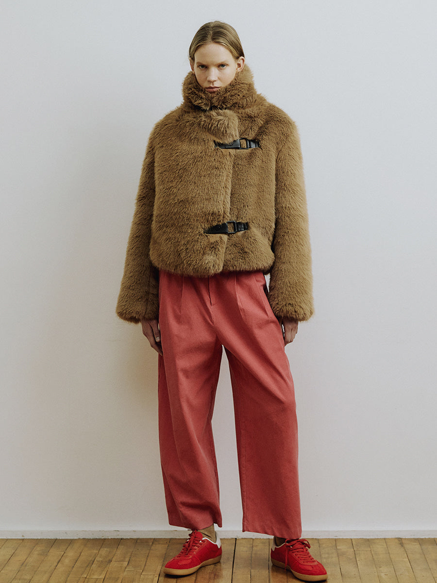 MOLLIOLLI  Roy Toggle Faux Fur Jacket  Tobacco Brown