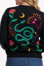 Load image into Gallery viewer, SUGARHILL Adrian Cardigan. Black Snake Floral Back &amp; Front Design