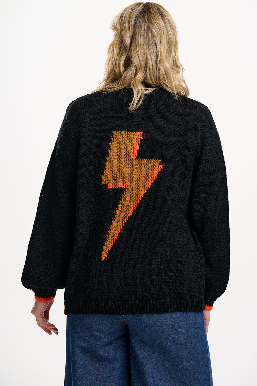 SUGARHILL. Yvette Cardigan Black Lightning Flash  Front & Back Images