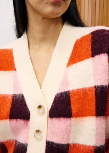 FRNCH Cardigan Viola Pink Cardigan Check Design