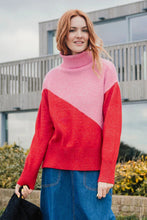 Load image into Gallery viewer, SUGARHILL Winona Roll Neck Jumper. Pink/Red Colour Block