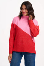 Load image into Gallery viewer, SUGARHILL Winona Roll Neck Jumper. Pink/Red Colour Block