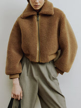 Load image into Gallery viewer, MOLLIOLLI GeGe Aviator Cropped Faux Fur Jacket Tobacco Brown