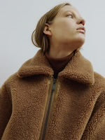Load image into Gallery viewer, MOLLIOLLI GeGe Aviator Cropped Faux Fur Jacket Tobacco Brown