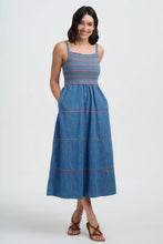 Load image into Gallery viewer, SUGAR HILL Murren Shirred Midi Dress Washed Blue Denim