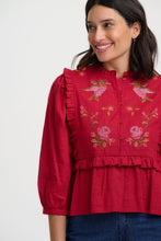 Load image into Gallery viewer, SUGAR HILL Wilhelmina Frill Blouse Scarlet Hummingbird/Roses