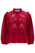 Load image into Gallery viewer, SUGAR HILL Wilhelmina Frill Blouse Scarlet Hummingbird/Roses