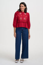 Load image into Gallery viewer, SUGAR HILL Wilhelmina Frill Blouse Scarlet Hummingbird/Roses