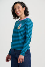 Load image into Gallery viewer, SUGAR HILL Brunswick Jersey Top Blue/Green Lucky Cat