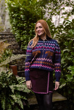 Load image into Gallery viewer, SUGAR HILL Katlin Knitted Bomber Jacket Navy Walking Leopard