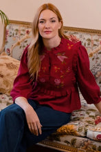 Load image into Gallery viewer, SUGAR HILL Wilhelmina Frill Blouse Scarlet Hummingbird/Roses