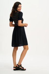 Sugar Hill  Antoinette Shirred Dress   Black/Rainbow Shirring