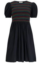 Load image into Gallery viewer, Sugar Hill  Antoinette Shirred Dress   Black/Rainbow Shirring