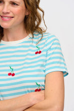 Load image into Gallery viewer, Sugar Hill  Maggie T Shirt  Blue/White Cherry Embroidery
