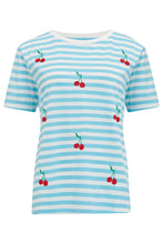 Load image into Gallery viewer, Sugar Hill  Maggie T Shirt  Blue/White Cherry Embroidery