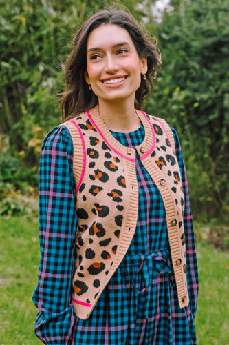 SUGARHILL Natalie  Knitted Waistcoat Tan/Black Natural Leopard