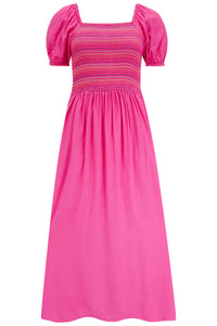 Sugar Hill  Octavia Midi Shirred Dress  Dark Pink
