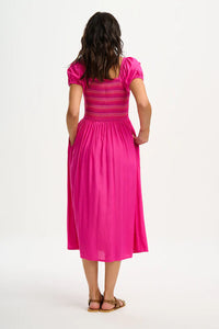 Sugar Hill  Octavia Midi Shirred Dress  Dark Pink