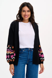 Sugar Hill. Yvette Cardigan Black Fairisle Sleeve