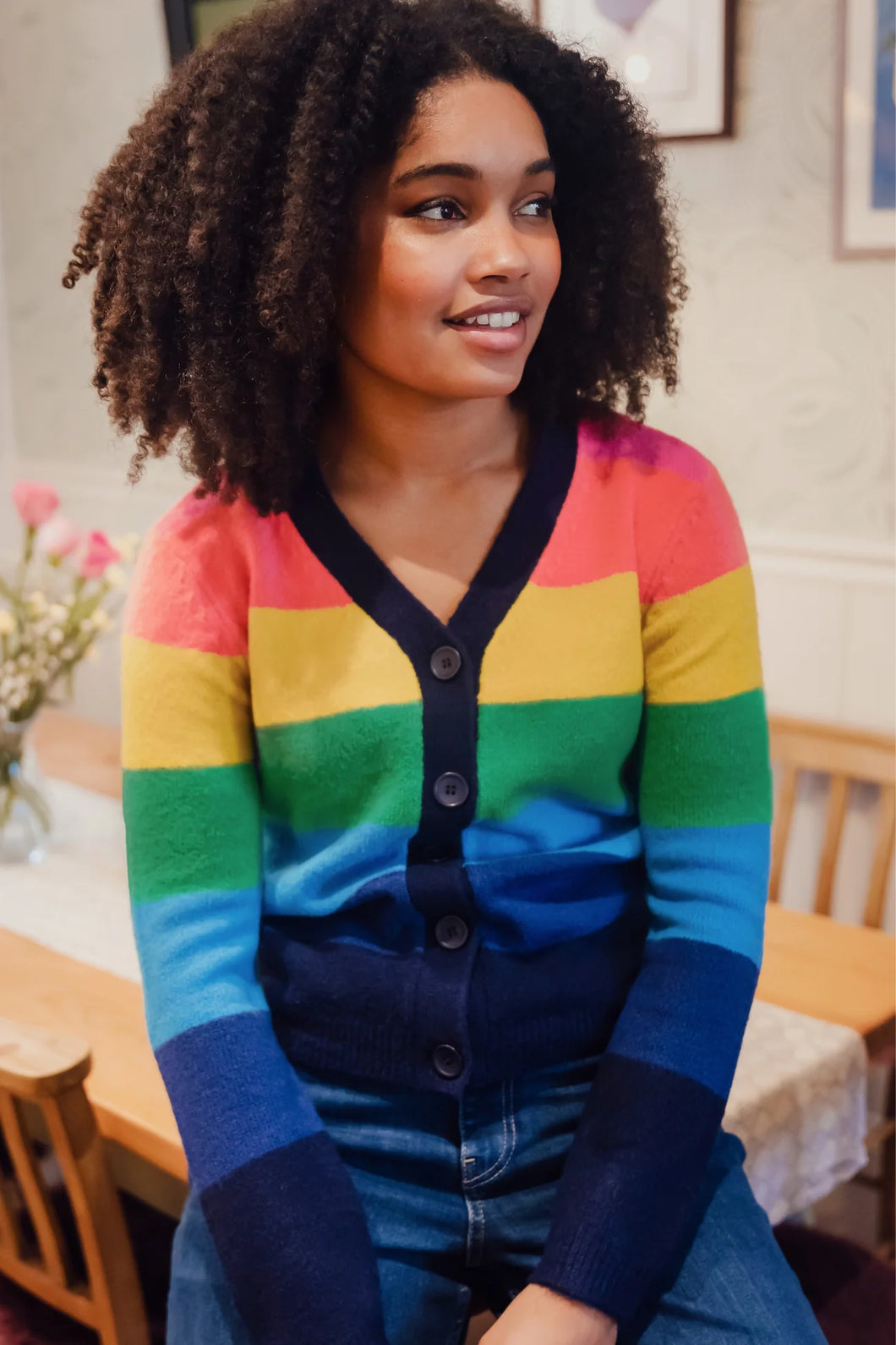 Sugar Hill. Izzy Cardigan  Multi Rainbow Stripes