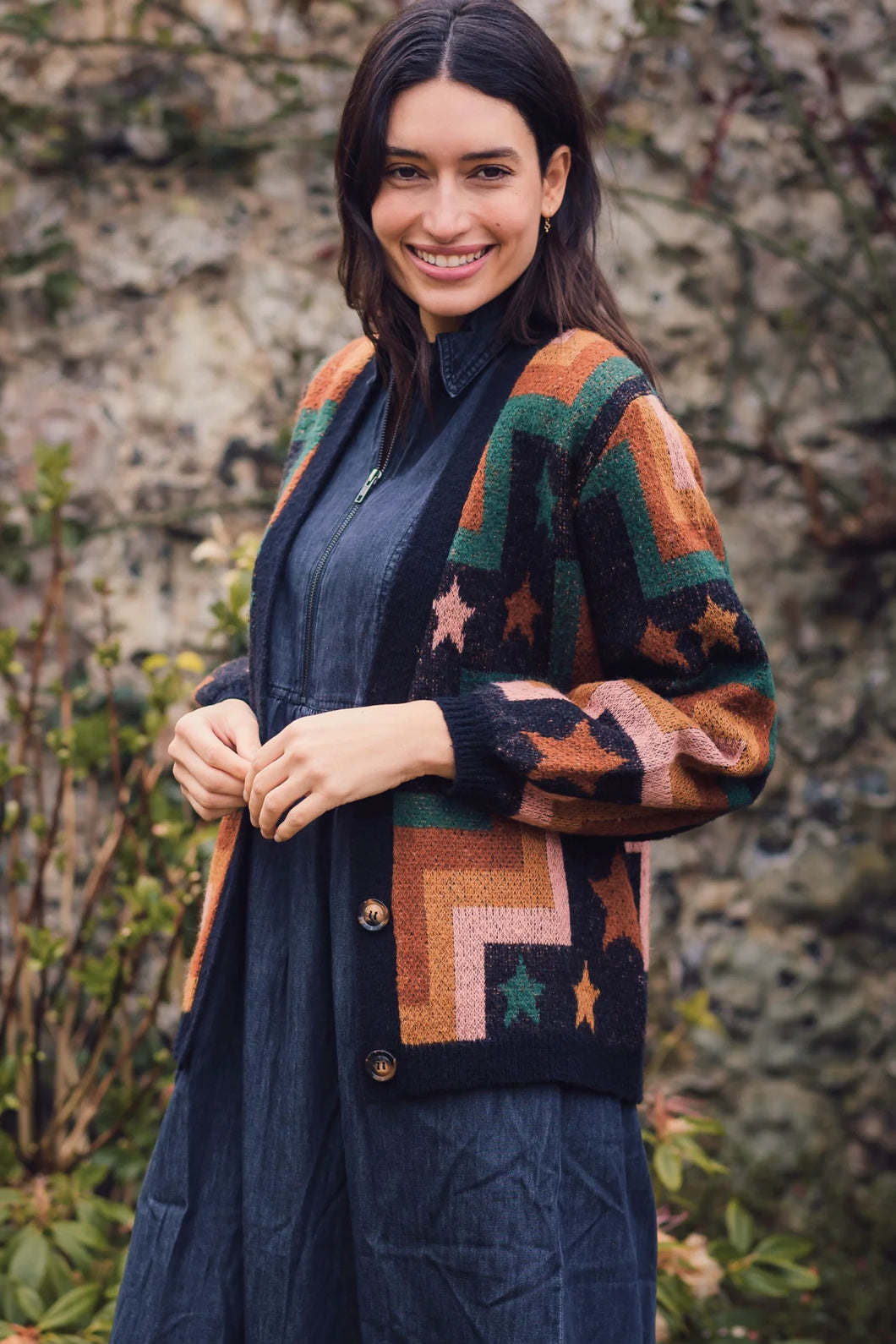 SugarHill. Morgana Cardigan Multi Chevron & Stars