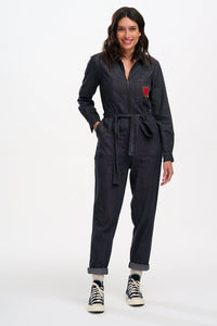 SugarHill. Anwen Boiler Suit Washed Black Heart Burst