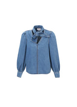 Load image into Gallery viewer, FRNCH  Abelone Denim Pussy Bow Blouse