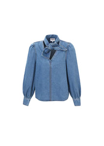 FRNCH  Abelone Denim Pussy Bow Blouse