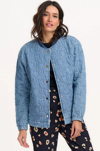 SugarHill. Kinga Quilted Bomber Jacket Light Blue Denim