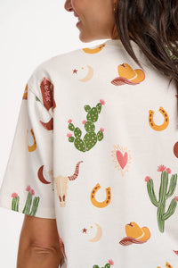 SugarHill. Kinsley  Relaxed T Shirt  Cream/Dessert Cowgirl