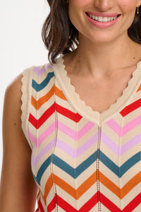 SugarHill. Rosy V-Neck Knit Vest Cream,Rainbow Chevron Stripes