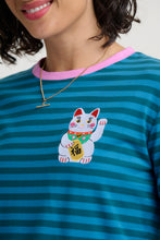 Load image into Gallery viewer, SUGAR HILL Brunswick Jersey Top Blue/Green Lucky Cat